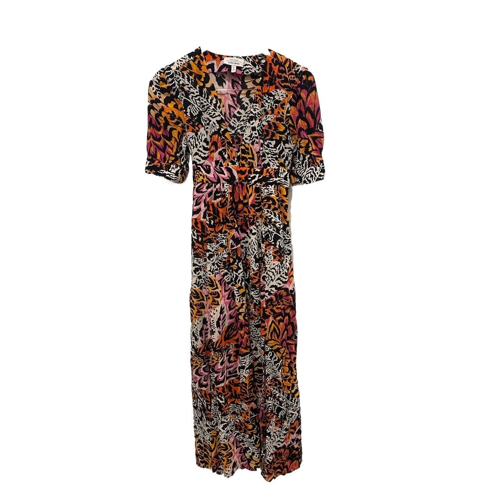 & Other stories Feather Print Belted‎ Cotton Maxi Dress Sz US 4 EUR 36 NWOT